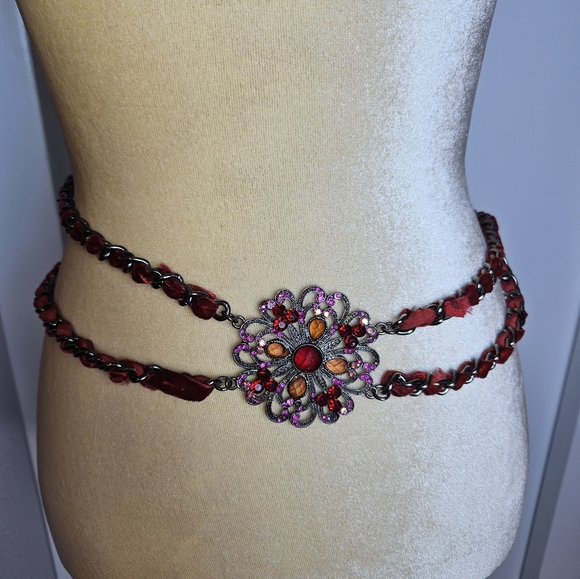 Red Crystal Floral Pendant Statement Necklace f Belt - Adjustable Chain, A Multi - Picture 1 of 7
